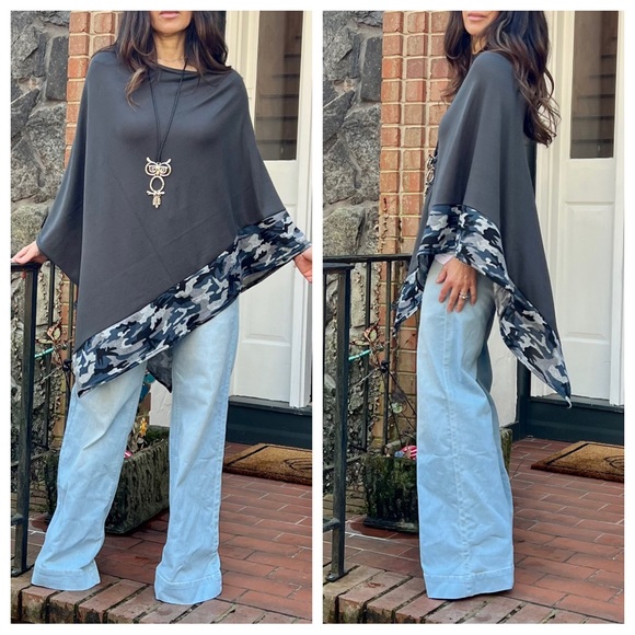 19 Boho Chic Stylish Camo Trim Poncho - Picture 3 of 5